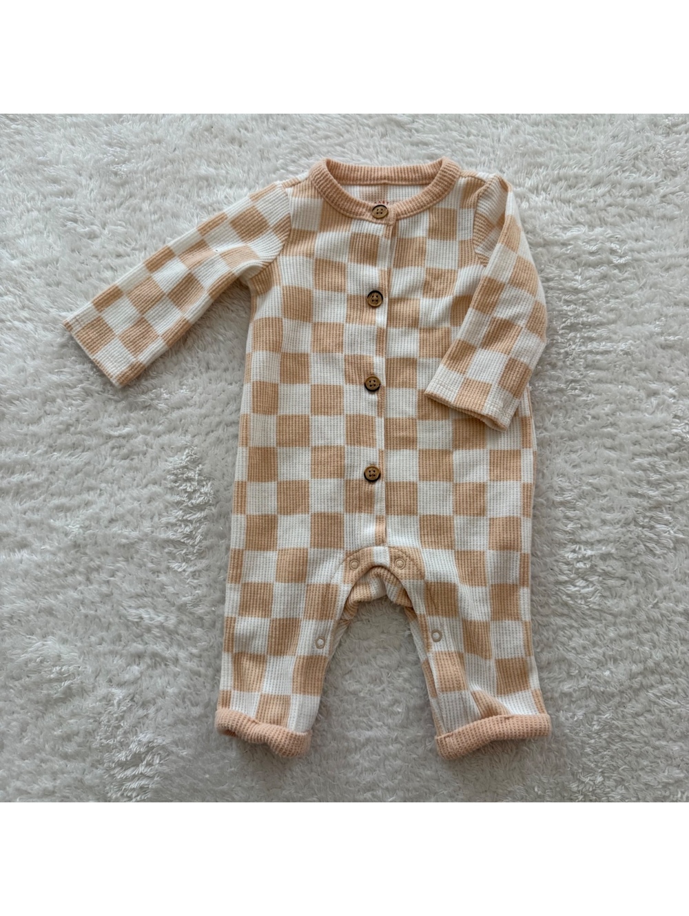 0-3m Neutral Checkered Soft Romper